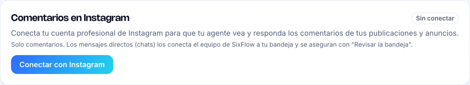 Tarjeta Comentarios en Instagram con el botón Conectar con Instagram