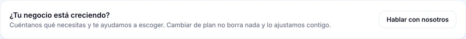 Tarjeta ¿Tu negocio está creciendo? con el botón Hablar con nosotros